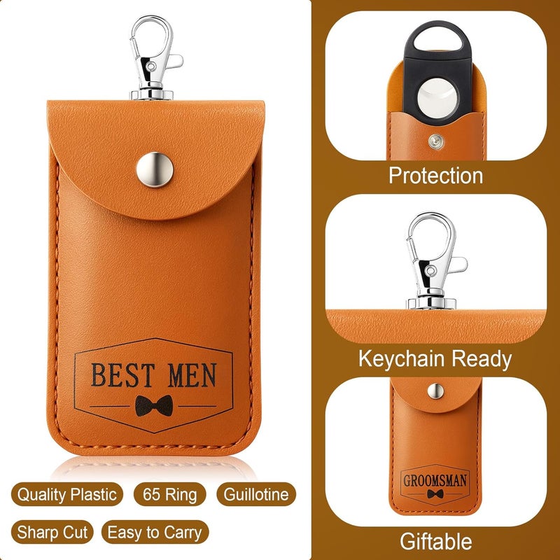 Lothee 7 Pack Groomsmen Gifts Set - 6 Groomsmen & 1 Best Man Leather Pouch Keychain with Stainless Steel Cutters - Wedding Party Favors Bachelor Proposal Box Fillers - Image 2